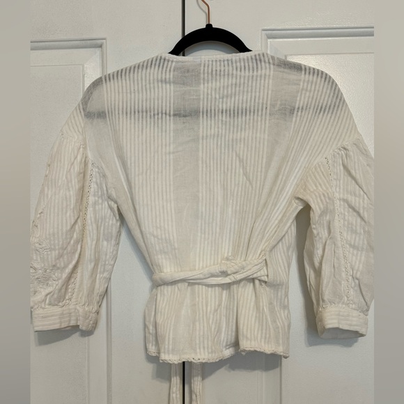 Zara Textured Embroidered White Wrap Top - Picture 4 of 7